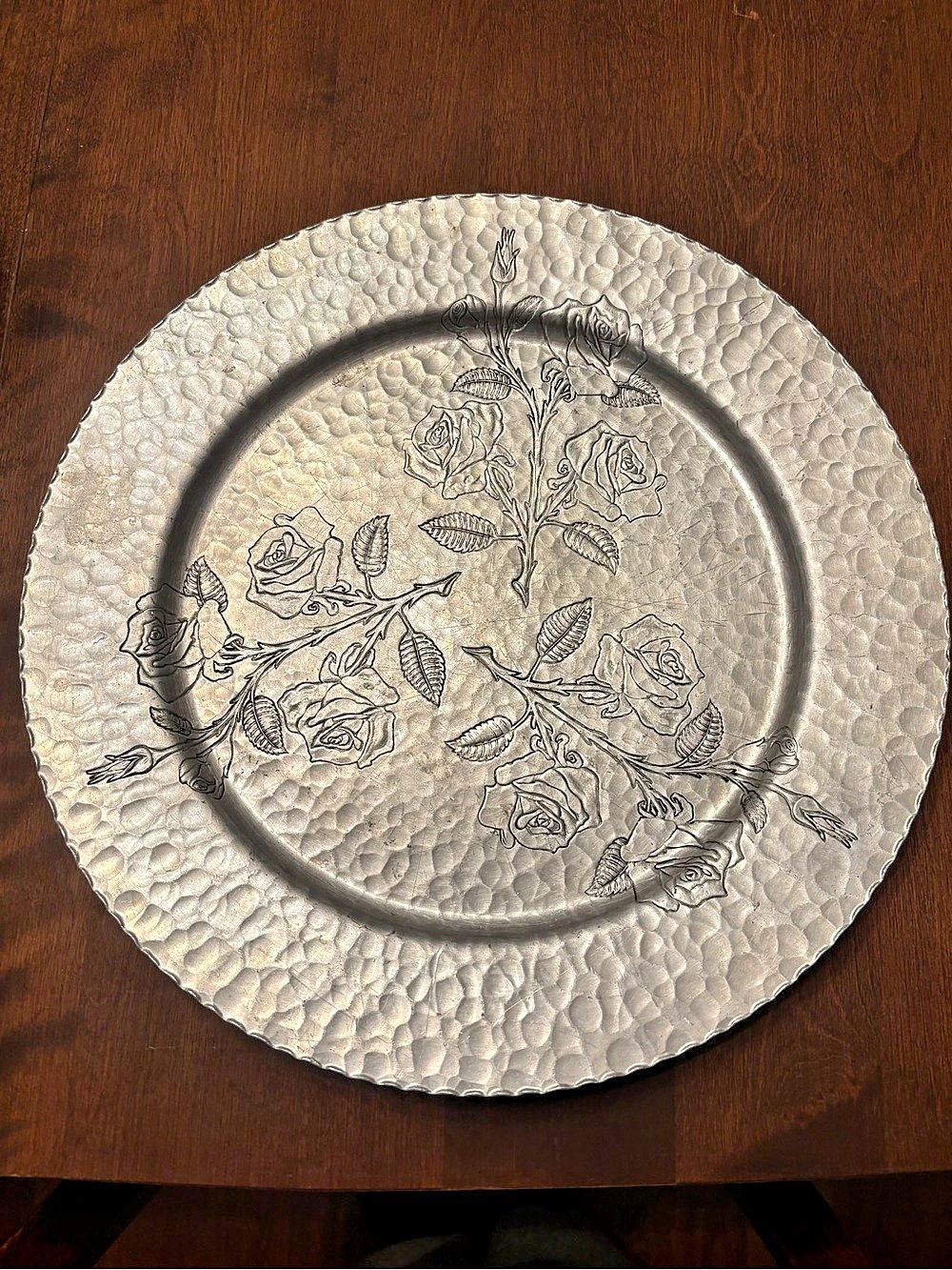 Wrought Farberware Hammered Aluminum Rose Tray